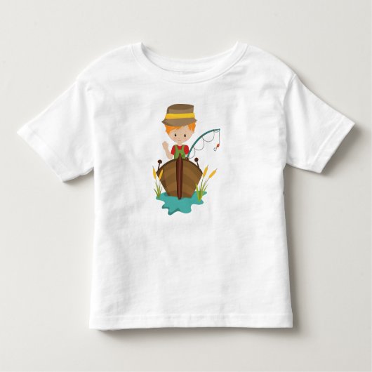 少年釣り人、漁師、釣り竿、オレンジ色の髪 トドラーTシャツ (正面)