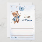 少年青いクマの誕生日タイムカプセルメッセージカード 招待状 (正面)