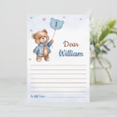 少年青いクマの誕生日タイムカプセルメッセージカード 招待状 (スタンド正面)