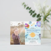 少年青い宇宙飛行士のスペースバースデーパーティー ポストカード (スタンド正面)