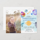 少年青い宇宙飛行士のスペースバースデーパーティー ポストカード (正面/裏面)