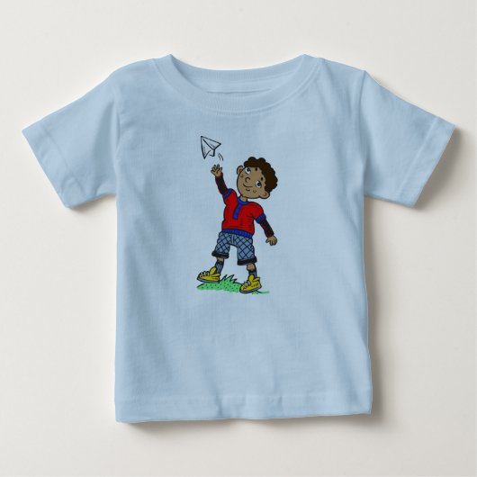 少年飛んでいる紙機 ベビーTシャツ (正面)