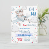 少年飛行機パーティー招待状、クマ飛行機誕生日 招待状 (スタンド正面)