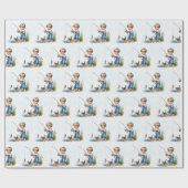 少年魚釣りと子猫 ラッピングペーパー (フラット)