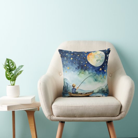 少年魚釣りアンダームーンウォーター色 クッション (椅子)