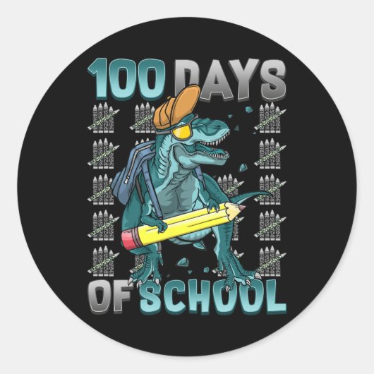 少年100日の学校の恐竜100日頭が切れる ラウンドシール (正面)