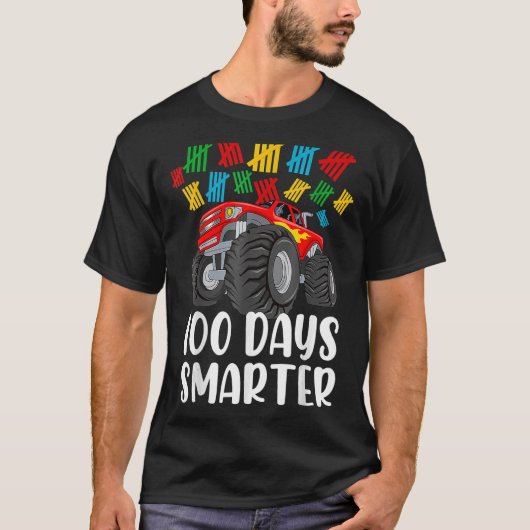 少年100th日の学校モンスタートラック100スマート tシャツ (正面)