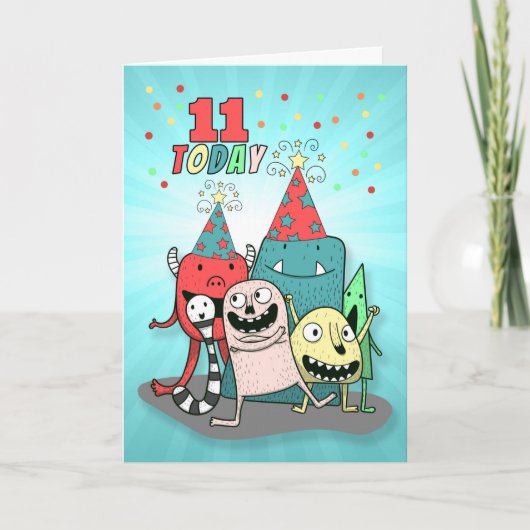少年11誕生日赤と青の漫画のモンスター カード (正面)