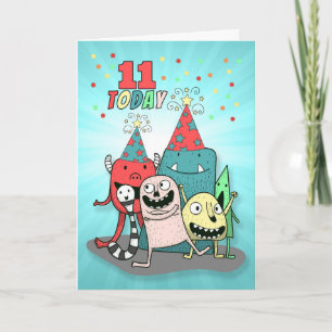 少年11誕生日赤と青の漫画のモンスター カード