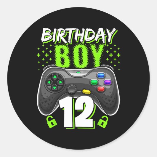 少年12ビデオゲーム制御ゲーマー12誕生日 ラウンドシール (正面)