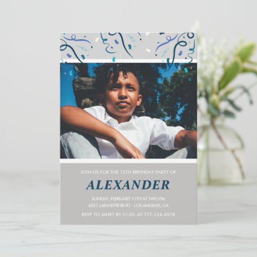 少年12歳の誕生日招待状紙吹雪写真海軍 招待状 (スタンド正面)