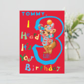 少年3歳のパーソナライズされた誕生日カード。 サンキューカード (スタンド正面)