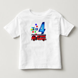 少年4歳の誕生日の消防車 トドラーTシャツ