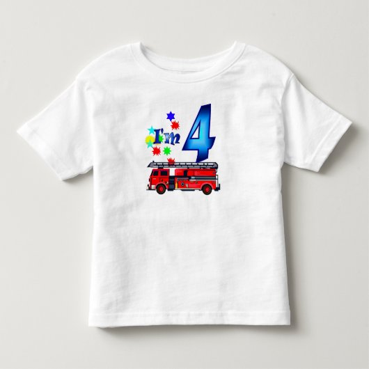 少年4歳の誕生日の消防車 トドラーTシャツ (正面)