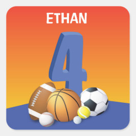 少年4歳の誕生日スポーツボール スクエアシール