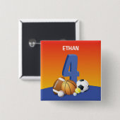 少年4歳の誕生日スポーツボール 缶バッジ (正面&裏面)