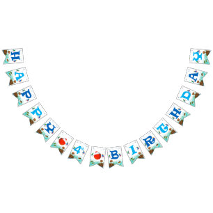 少年4歳の魚釣りハッピーバースデー  バンティングフラッグ