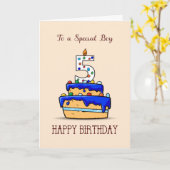 少年5位誕生日5 on Sweet Blue Cake カード (黄色い花)