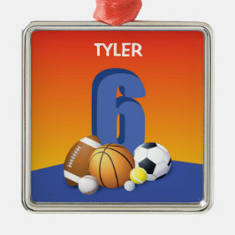 少年6歳の誕生日スポーツボール メタルオーナメント