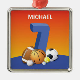 少年7歳の誕生日おめでとう スポーツボール メタルオーナメント