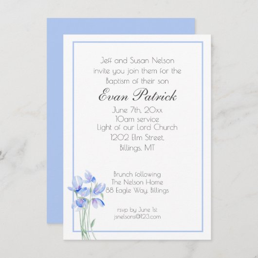 少年《キリスト教》洗礼式や命名式バプテスムブルーワイルドフラワー 案内状 (正面/裏面)