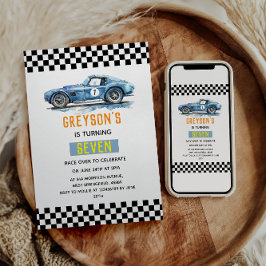 少年 クール ブルー レーシング カー キッズ バースデー 招待状