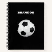 少年 サッカー ボール ブラック おしゃれ オーダーネーム キッズ ノートブック (正面)