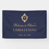 少年　ネイビーブルー　偽の金　ヴィンテージの紋章 横断幕 (横)