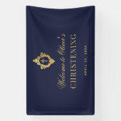 少年　ネイビーブルー　偽の金　ヴィンテージの紋章 横断幕 (縦)