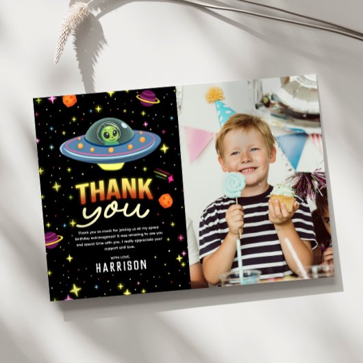 少年 ネオン 宇宙 UFO 誕生日 フォト サンクス サンキューカード