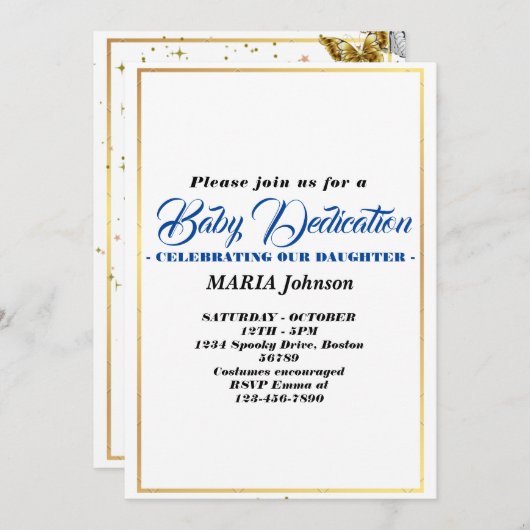 少年 バタフライ 水彩 赤ちゃん 捧げる 招待状 (正面/裏面)