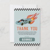 少年 ブルー レース カー 子供 誕生日 サンキューカード (正面)