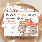 少年 レッド モンスター トラック ワイルド 3歳 誕生日 招待状