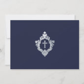 少年 写真 ファースト コミュニオン ネイビーブルー 偽 シルバー 招待状 (裏面)