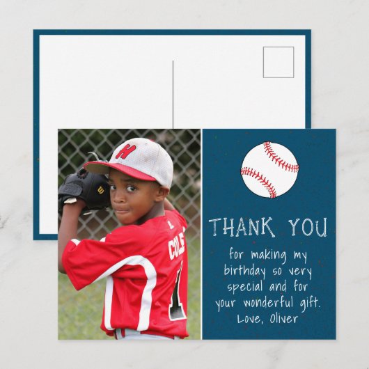 少年 写真 野球ボール ありがとう 誕生日 ポストカード (正面/裏面)