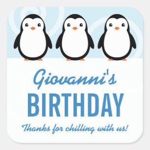 少年 冬 ペンギン 誕生日パーティーファーバー スクエアシール