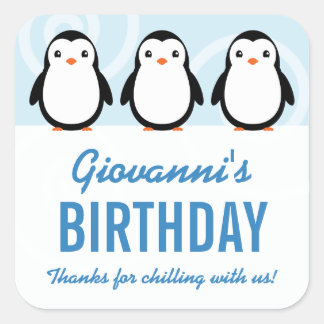 少年 冬 ペンギン 誕生日パーティーファーバー スクエアシール