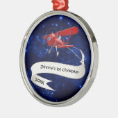 少年 初めてのクリスマス 飛行機 サンタクロース 航空 メタルオーナメント (左)