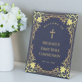 少年 初領聖体 ネイビーブルー ゴールド エレガント ウェルカム 台座サイン