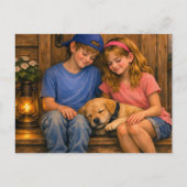 少年、少女、そして子犬 — 動物病院ポストカード ポストカード (正面)
