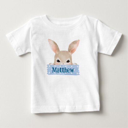 少年 水彩 青イースターバニー ベビーTシャツ (正面)