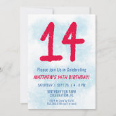 少年 水彩 青 14歳 誕生日 招待状 (正面)