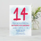 少年 水彩 青 14歳 誕生日 招待状 (スタンド正面)