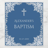 少年 洗礼 クラシック ブルー 偽 シルバー 十字架 葉 ワインラベル (シングルラベル)