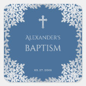 少年 洗礼 クラシック ブルー 偽 銀 葉 十字架 スクエアシール (正面)
