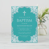 少年 洗礼 ターコイズ 偽銀 葉 ヴィンテージ 装飾的 招待状 (スタンド正面)