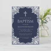 少年 洗礼 ネイビーブルー ヴィンテージ 偽銀の葉 招待状 (スタンド正面)