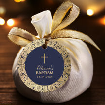 少年 洗礼 ヴィンテージ ネイビーブルー ゴールド ローズ エレガント