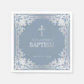 少年 洗礼 紺碧 エレガント 擬似銀色 十字架 スタンダードカクテルナプキン (正面)