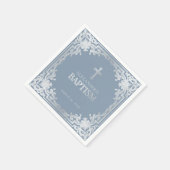 少年 洗礼 紺碧 エレガント 擬似銀色 十字架 スタンダードカクテルナプキン (角)